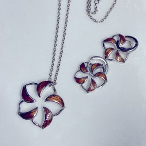 Genuine Na Hoku Sterling Silver Floating Plumeria Necklace & Matching Earrings